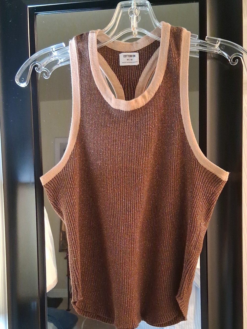 Cotton On Brown Ribbed Tank with Beige Trim